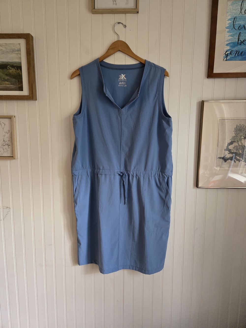 Zeroxposur Spf 50 Blue Sleeveless Drawstring Casual Outdoor Sun dress